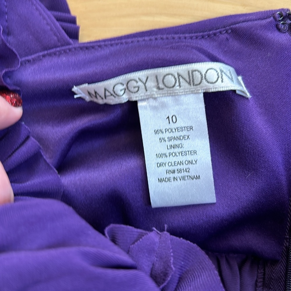Maggie London Deep Purple V-Neck Ruffle Dress | Size 10 - Picture 7 of 7